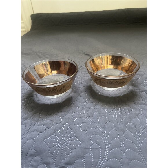 Vintage MCM CULVER Glass Fruit Barware Bowls 22k Gold 5" x 2.5" EUC 2pc Snack - Picture 2 of 7